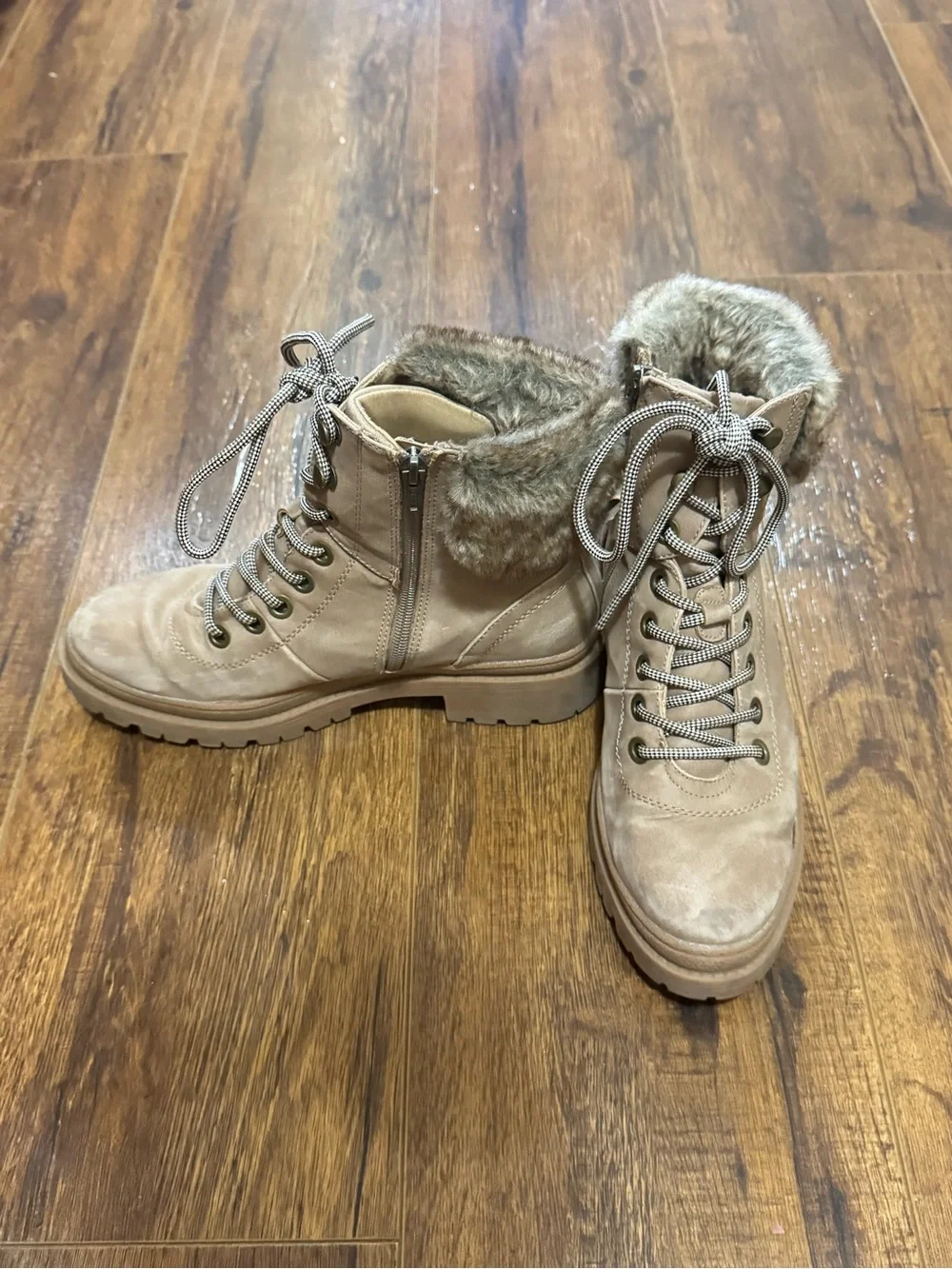 Tan Faux-Fur Suede Lace-Up Winter Boots